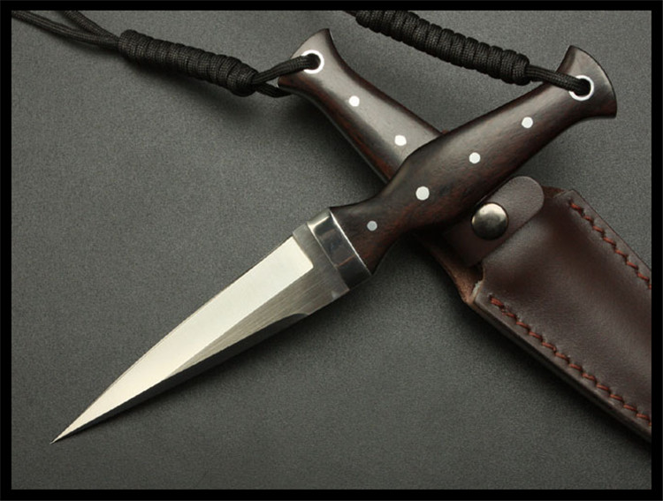 开刃直刀户外军刀高硬度小刀锋利刀具野外防身战术小直黑檀木柄小猎刀