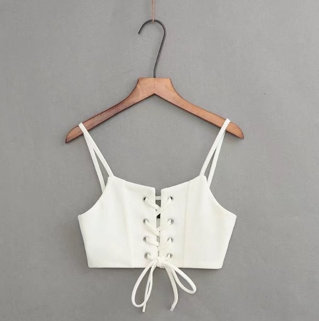 新款式2021欧美风超短款胸前绑绳小吊带抹胸女夏季修