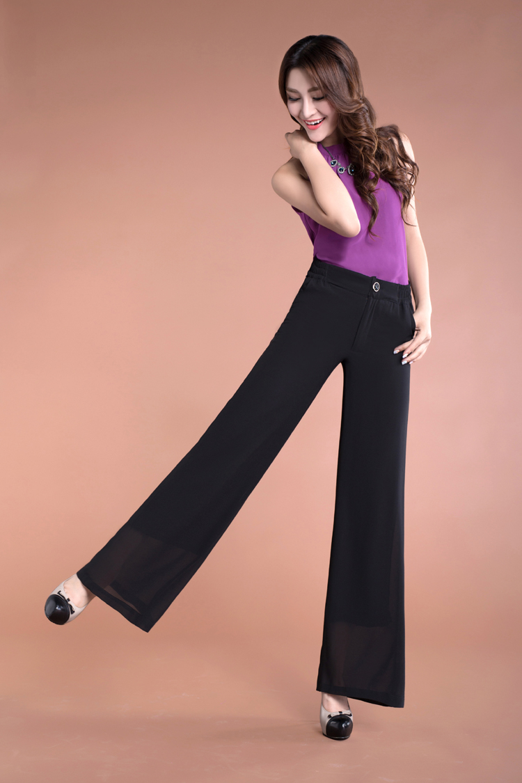 828新款气质网纱雪纺阔腿裤女大脚显瘦垂坠长裤夏季休闲高腰裙裤薄款