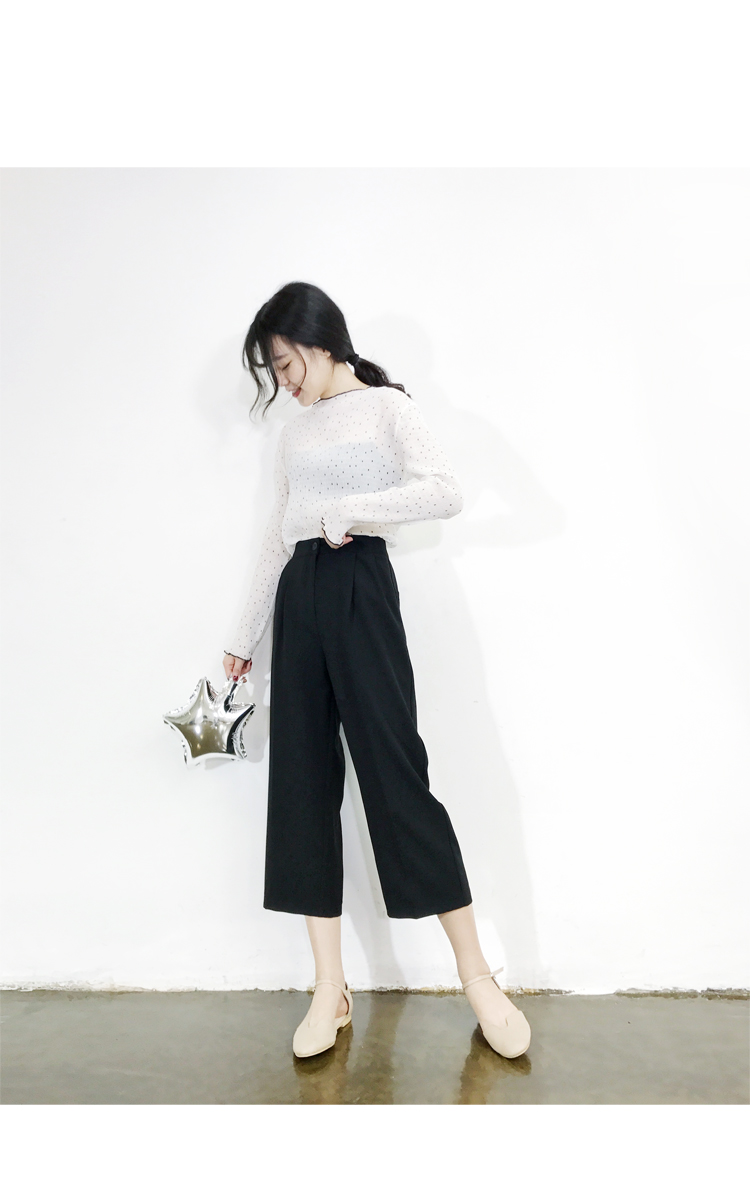 芝顿女士休闲裤 828新款卡农自制 韩范百搭款纯色单扣压线高腰阔腿八