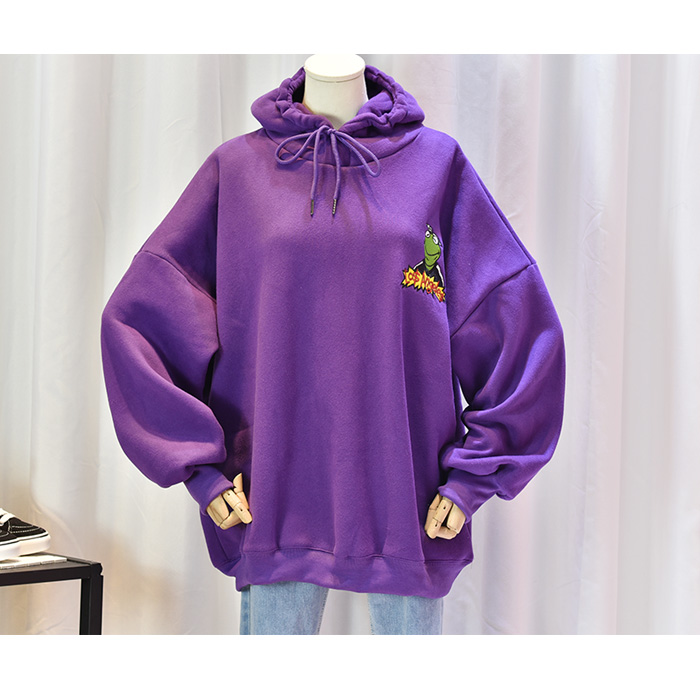 新款式花田橱窗a850原宿ulzzang紫色刺绣bf连帽加绒加厚ins超火卫衣女