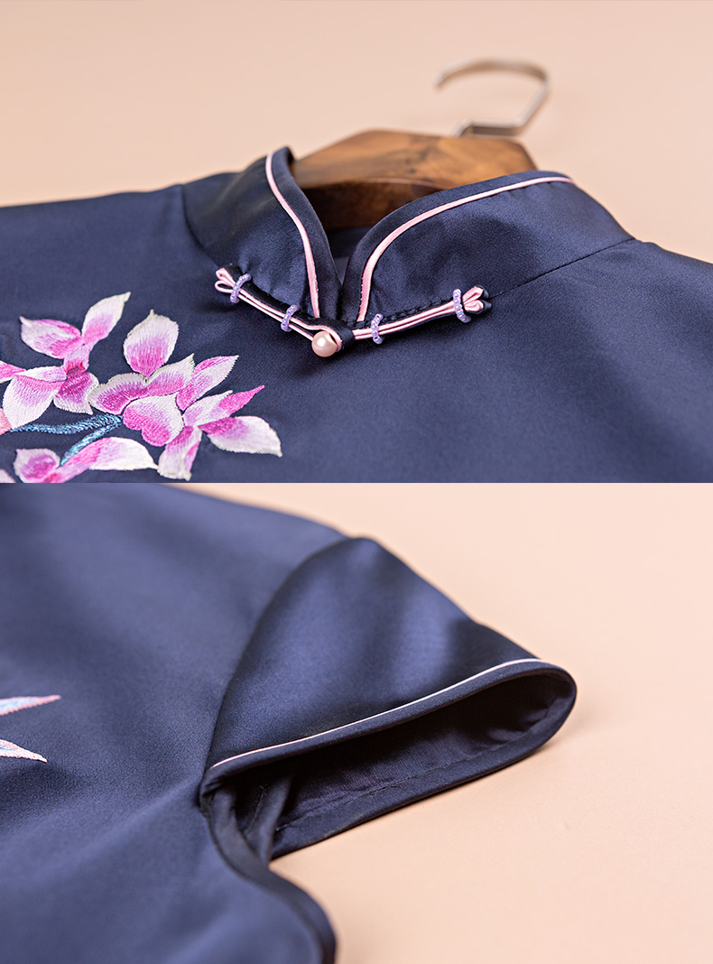 绣娘丝绸玉兰香桑蚕丝旗袍长款高档中式复古真丝苏州刺绣手工旗袍