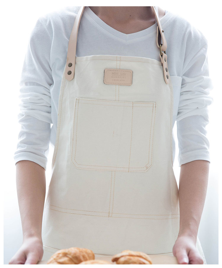 帆布围裙女式家用厨师围腰棉麻围裙厨房简约工作服