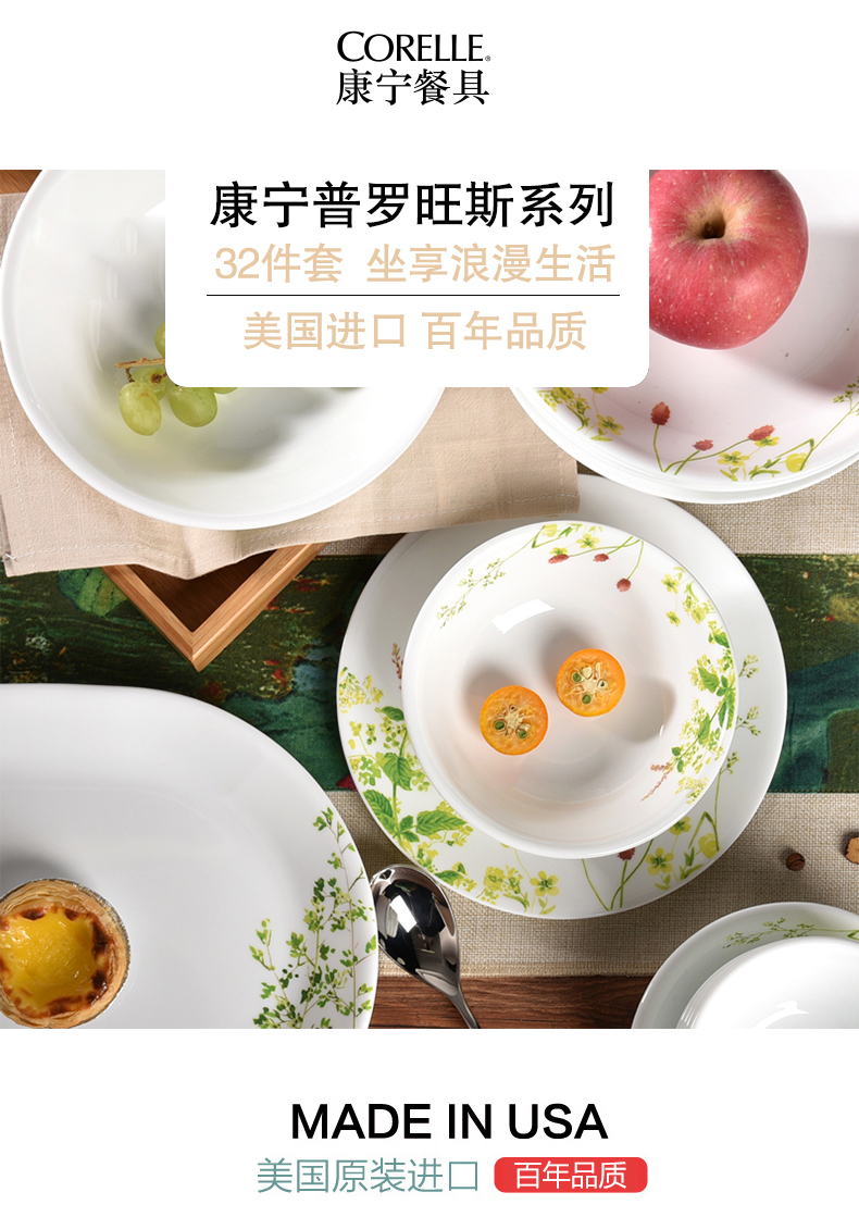 美国康宁餐具普罗旺斯玻璃奢华餐具32件组碗盘碟套装