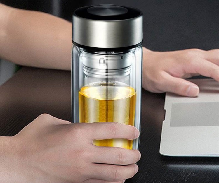 德世朗deslon玻璃杯双层水杯水悦生活网格dsyb260泡茶杯透明