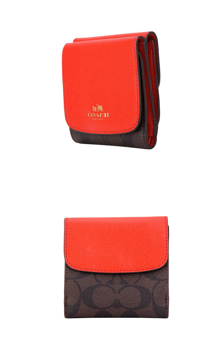 coach蔻驰女式三折真皮短款钱包折叠小钱包零钱包f53837