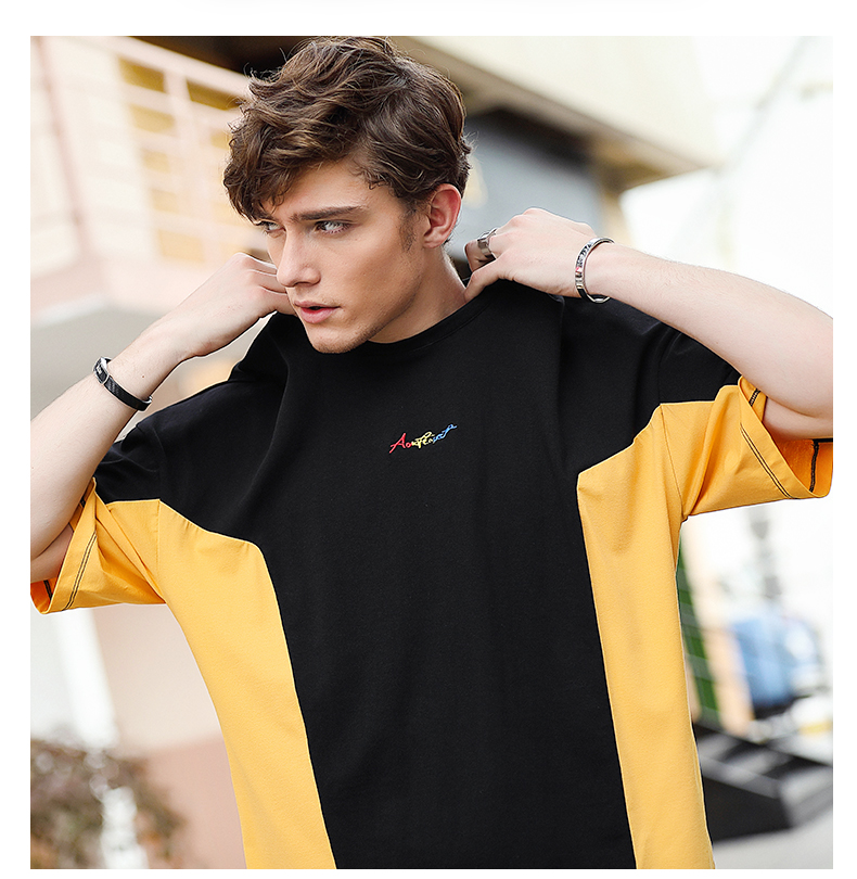 稻草人短袖t恤男2019新品夏季韩版男装宽松圆领五分袖男士休闲衣服