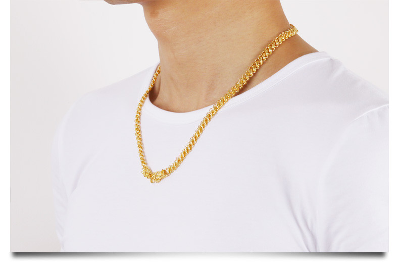 香榭丽珠宝霸气男士黄金龙头项链999足金泰国链男金项链