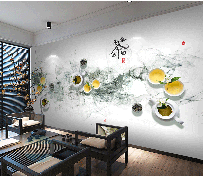 中式茶馆茶道墙纸茶艺文化茶庄茶叶店壁画茶楼茶室背景墙纸壁纸