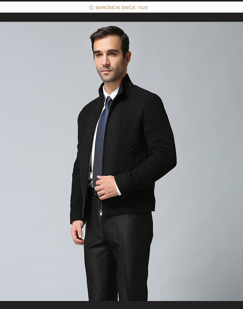 培罗蒙秋冬男士商务休闲羊绒夹克加厚短款保暖羊毛夹克edj5811