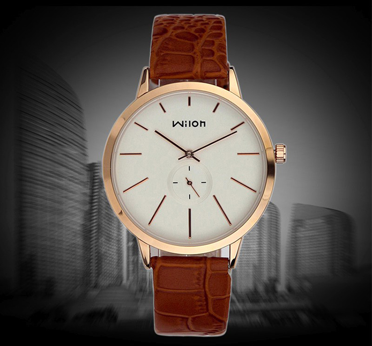 威龙(chino wilon)手表 独立秒针韩版个性男士表 简约情侣表时尚皮革