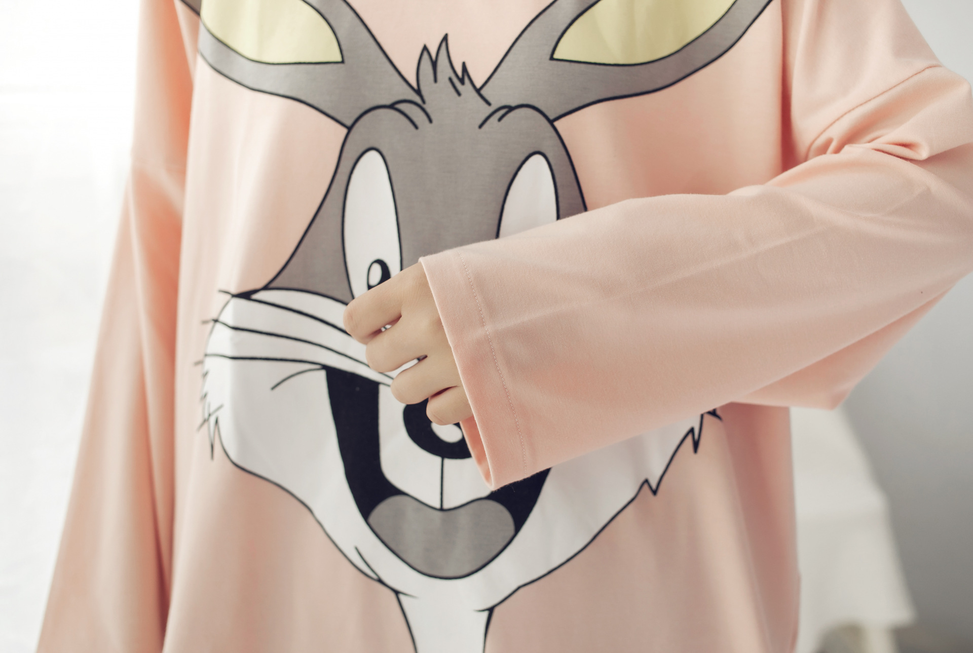 春季新款卡通可爱大白兔针织棉睡衣女士可外穿舒适长袖家居服套装