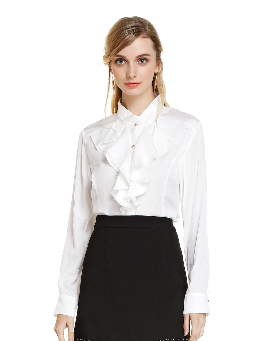 奥伦提oritick气质竖领长袖衬衫