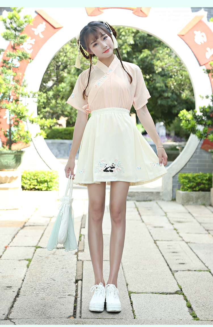 薇姬桑妮改良日常汉服女绣花交领半臂上襦短裙马面裙套装汉元素