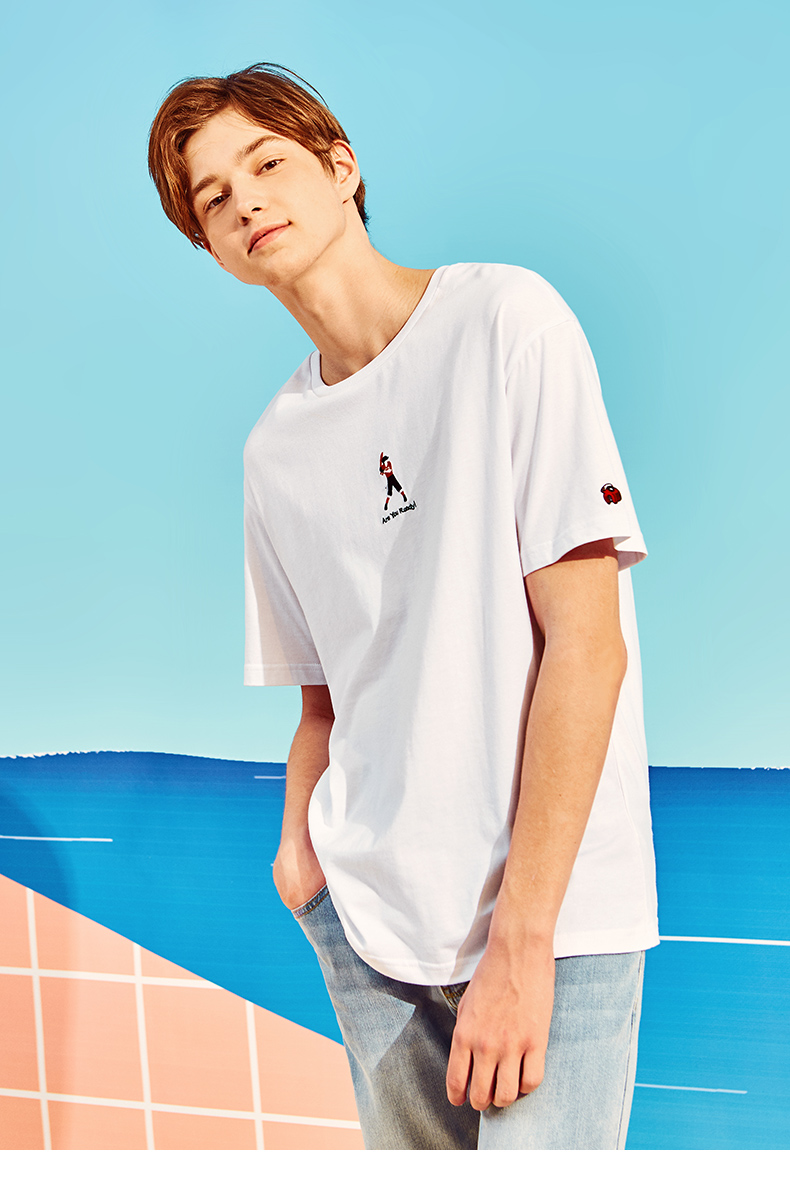 a21以纯线上品牌2018夏季新款男装落肩短袖t恤男刺绣圆领短袖男