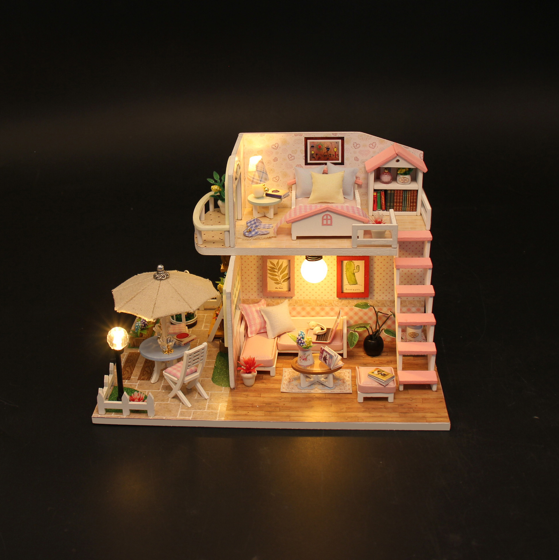 泽熙diy小屋粉黛阁楼 手工拼装迷你别墅模型 木质diy小屋创意礼品