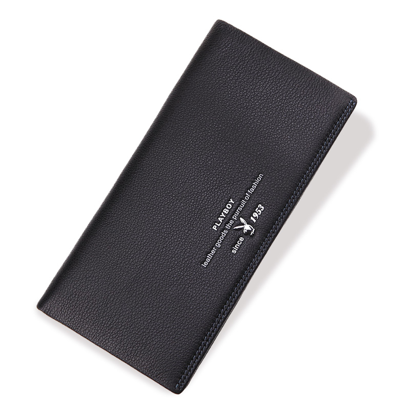 playboy花花公子钱包男士头层牛皮长款钱夹超薄青年真皮商务欧美风