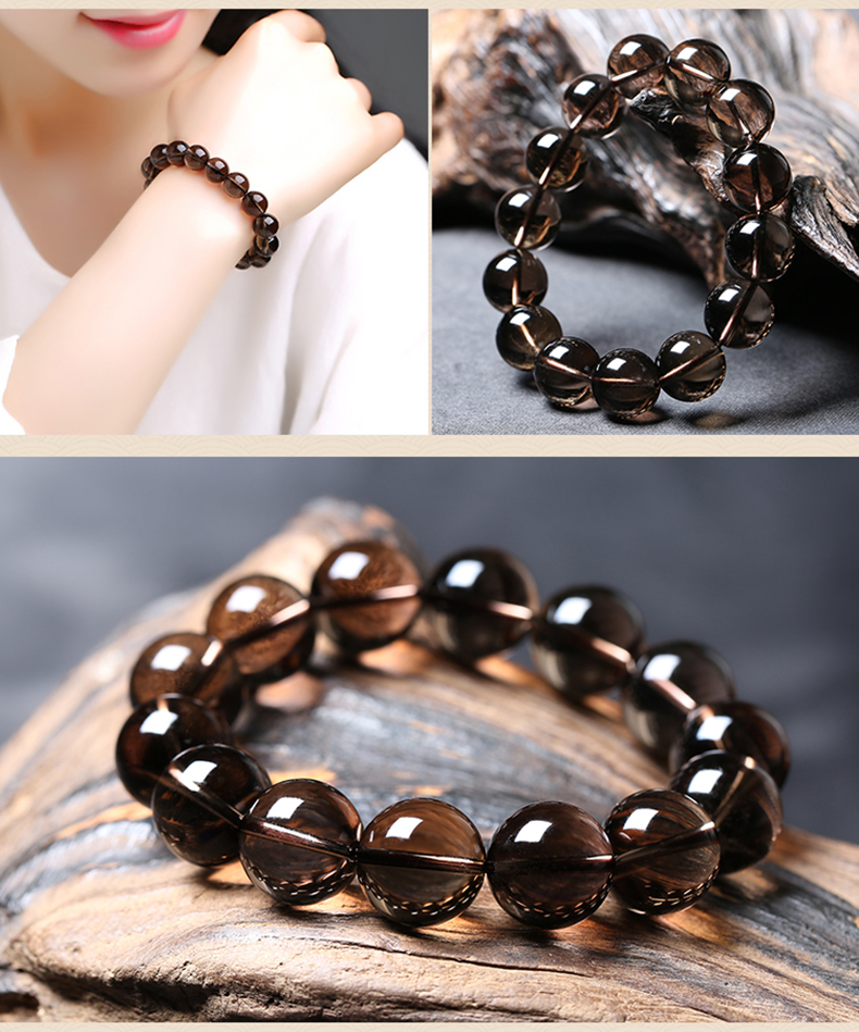 天然茶水晶手串男女烟晶大珠子茶晶单圈手链情侣手饰品晶体通透