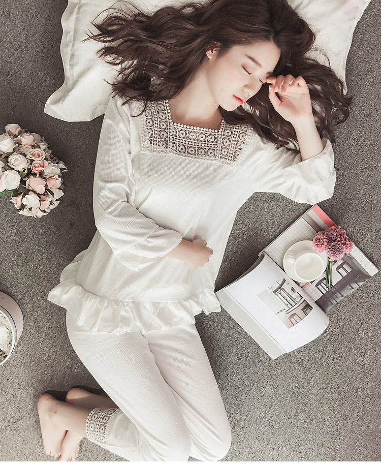 uyuk宫廷风睡衣女春秋蕾丝甜美可爱清新夏季公主风性感长袖家居服套装