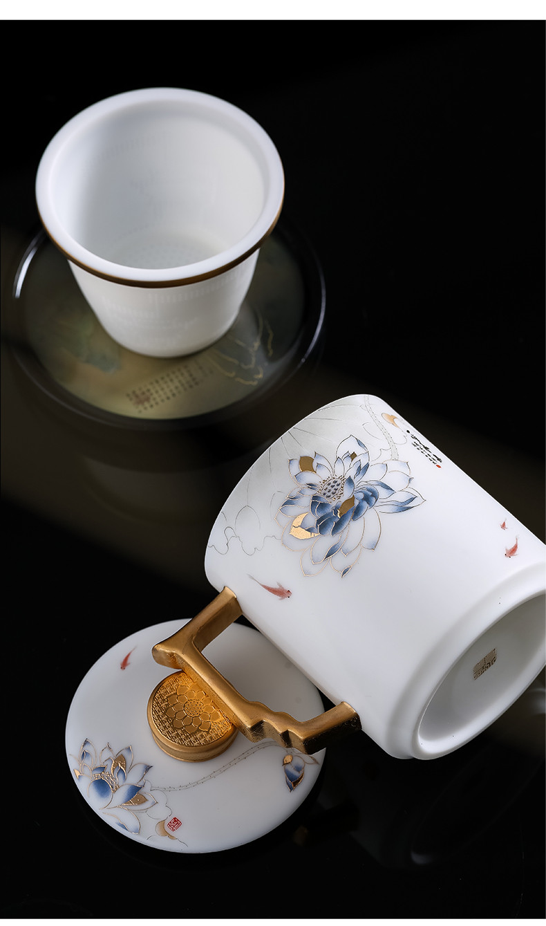 领艺优选渡景山房羊脂玉描金茶杯德化白瓷素烧白玉瓷马克杯大容量陶瓷