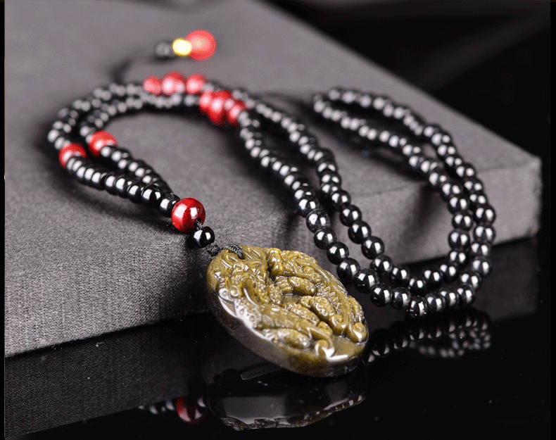 天然金曜石双貔貅吊坠黑曜石项坠项链男女首饰品送礼物鉴定证书