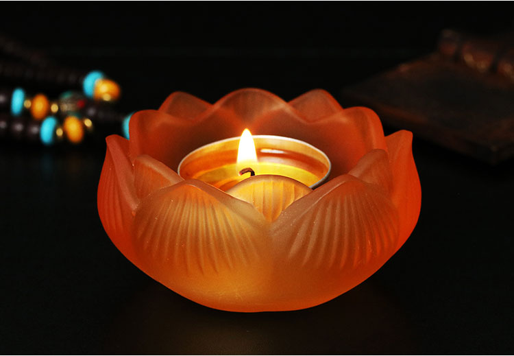 七彩琉璃莲花灯酥油灯座莲花供佛家用蜡烛长明灯烛台7个