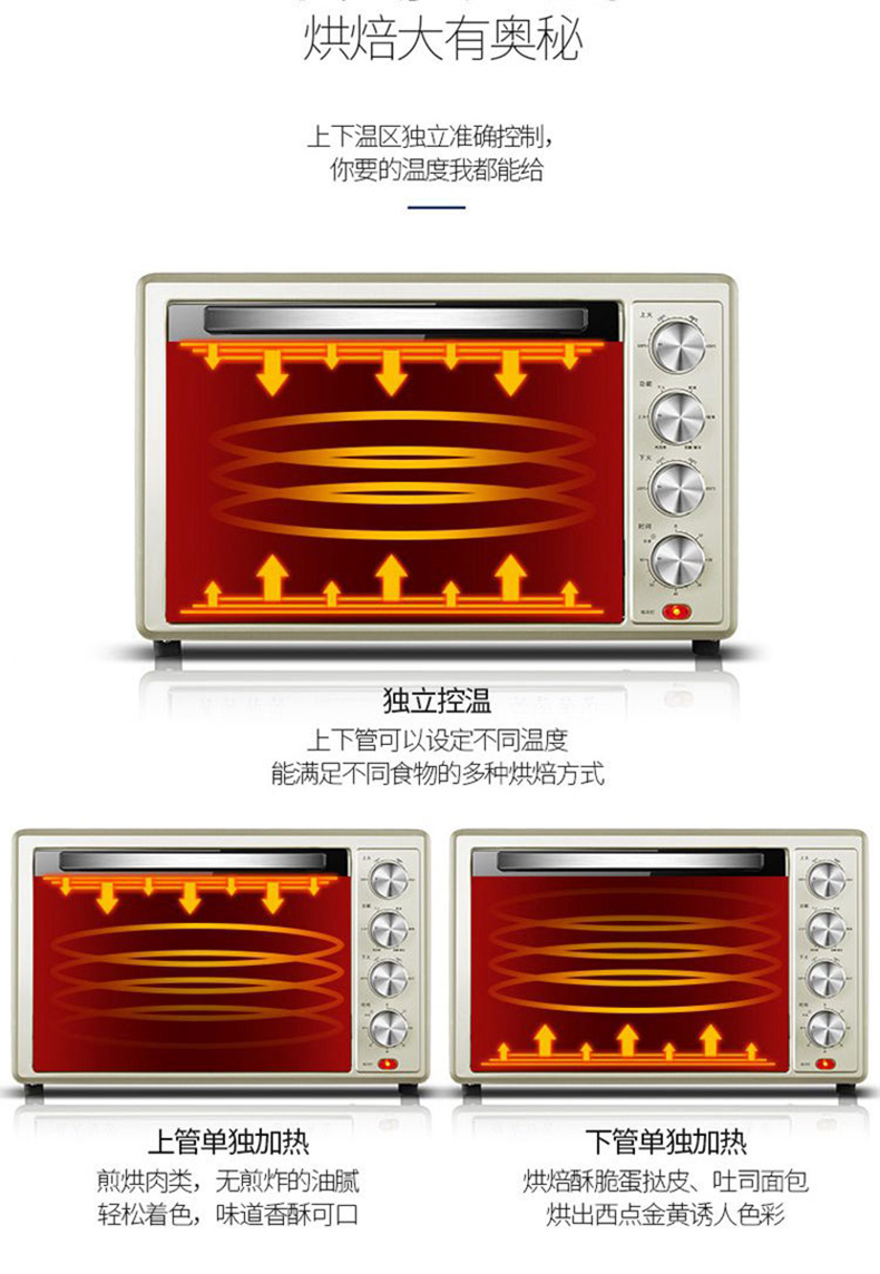 北美电器(ACA）电烤箱 ATO-CA38HTS 6管加热 6D热风 独立控温