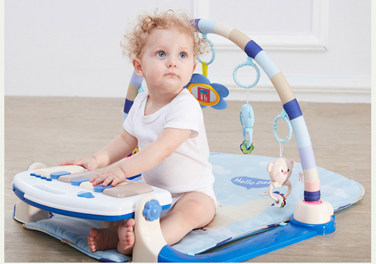 纽奇 婴幼儿早教益智玩具音乐爬行脚踏钢琴健身架大款 儿童带音乐健身架遥控健身架婴儿爬垫 活力蓝