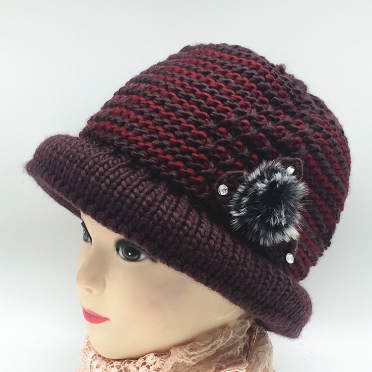 七斓中老年人帽子女针织毛线帽奶奶帽保暖冬季帽秋冬天帽子老太太帽子
