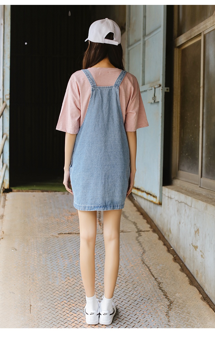 上新款 牛仔背带裙女2019夏季新款韩版学生字母贴布小清新连衣裙吊带