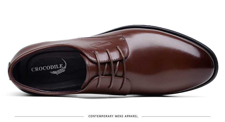 鳄鱼恤crocodile皮鞋男士潮流商务正装鞋系带有跟牛皮男鞋2008