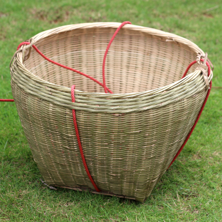 企购优品扁担筐蔬果大竹筐采茶箩筐竹制中号