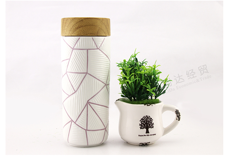 乾唐轩活瓷杯正品七巧板随身杯六棱纹随身杯双层350ml创意陶瓷便携水