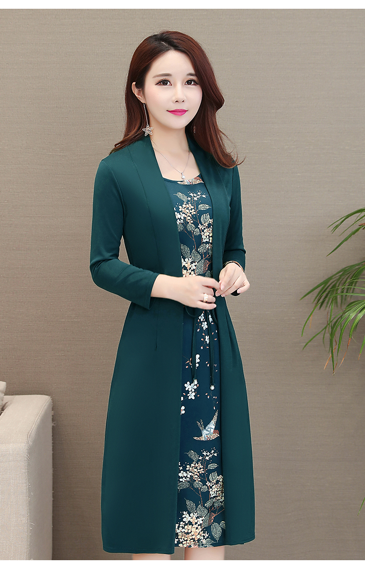 妈妈过膝连衣裙中长款40岁50中年女人秋冬季加绒加厚保暖打底裙子