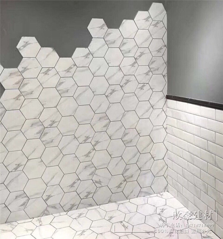 北欧爵士白六角砖北欧风格六边形瓷砖大理石纹地砖厨卫墙砖阳台砖壹德