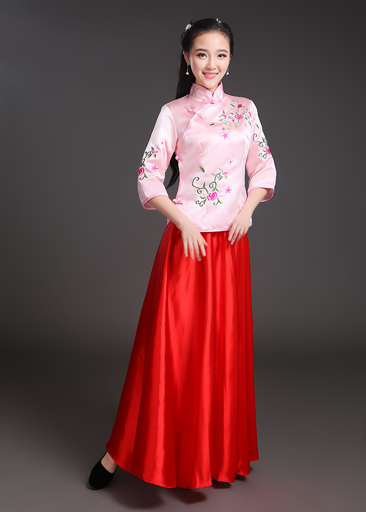 902新款民国古装女中式婚礼姐妹团秀禾伴娘服小凤仙古筝演出学生服