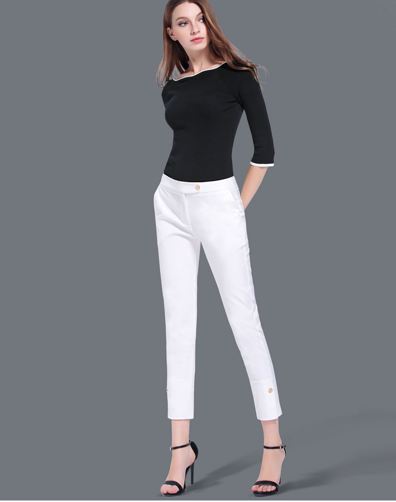 zarakara白色西装裤女修身显瘦铅笔裤小脚裤正装九分裤子2018春季新款