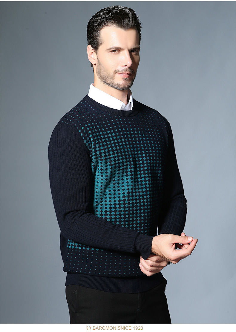 baromon培罗蒙秋冬新款圆领套头针织衫中年男士羊毛衫毛衣ds701
