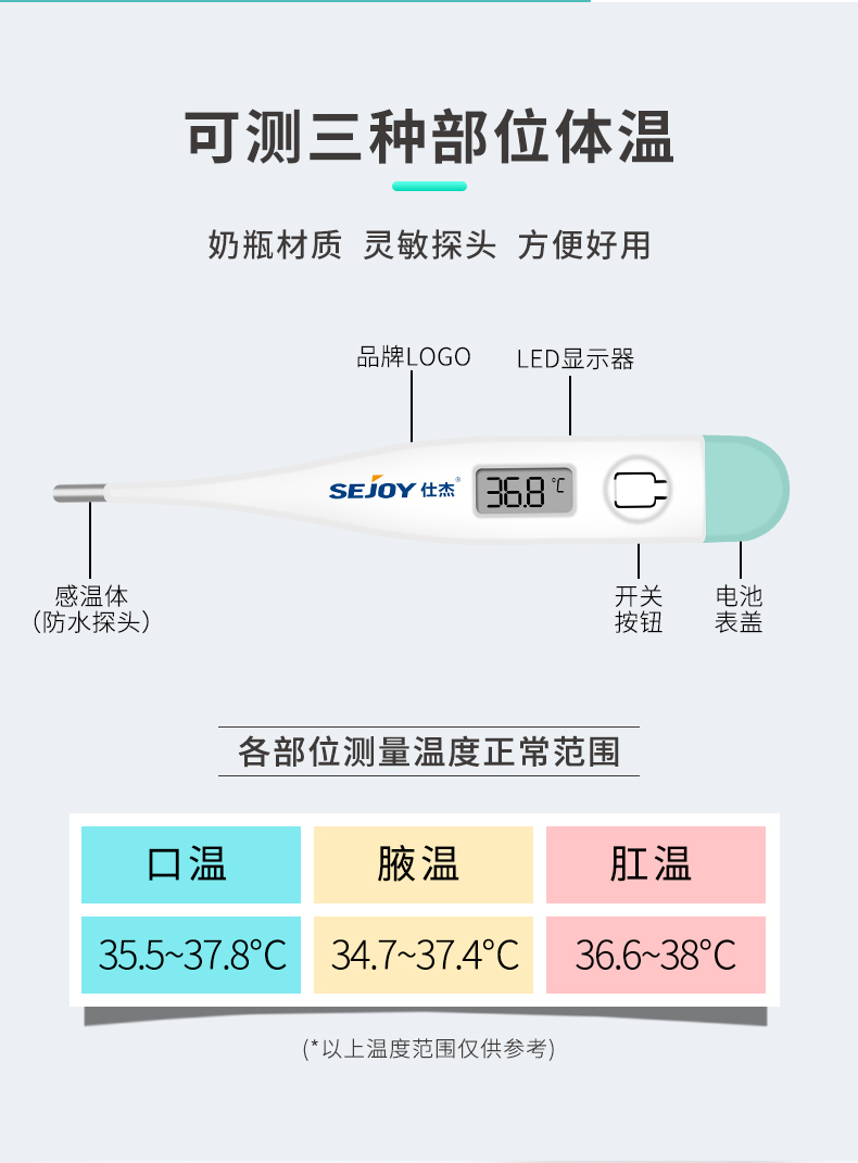 仕傑電子體溫計dmt101家用嬰兒測體溫精準快速測量醫用腋下口腔防水