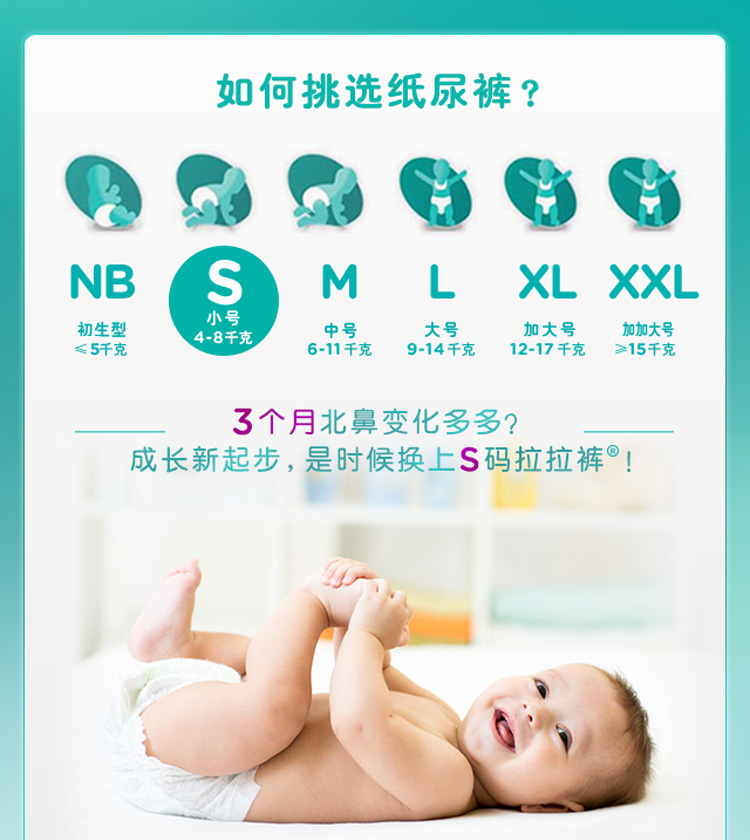 帮宝适（Pampers）超薄干爽透气婴儿纸尿裤S164片（3-8kg）/尿不湿正品小号（国产）