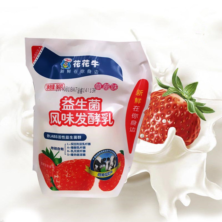 七果果花花牛草莓味16袋装每袋180g牛奶乳品产发mk