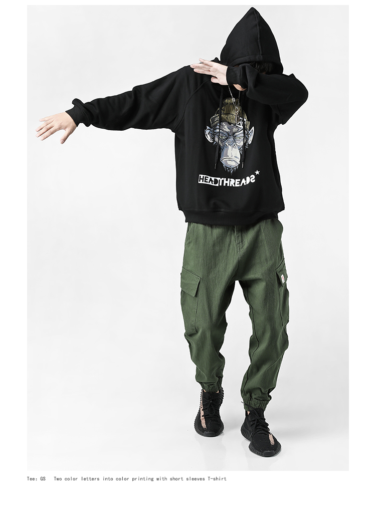 BJHG秋欧美街头夜光猩猩头动漫印花毛圈套头