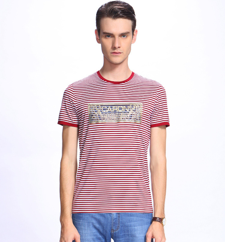 cardanro卡丹路新品款男士t恤拼色条纹百搭字母短袖圆领纯棉t恤休闲