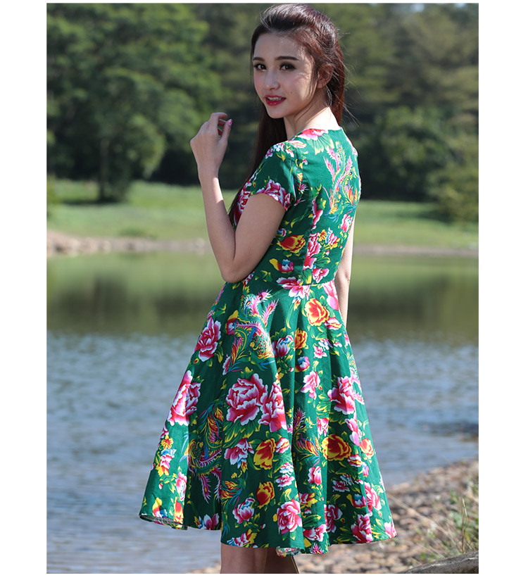 2016春夏新款复古东北大花棉麻女款连衣裙大摆女长裙2