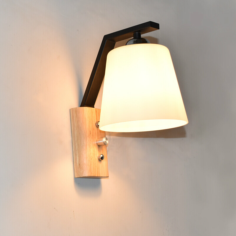 led遥控壁灯北欧床头灯卧室灯具创意现代简约实木客厅可光壁灯