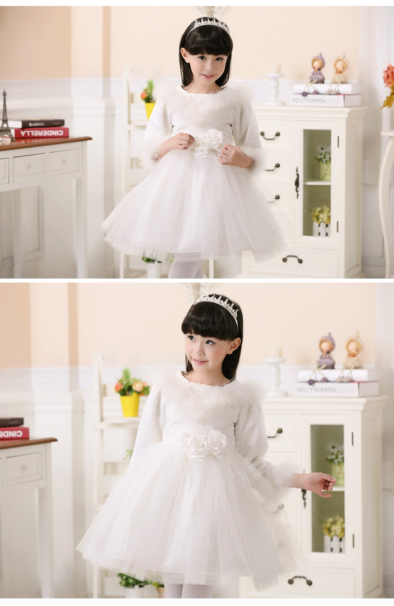 丽兰朵新款童装女童加厚礼服裙毛绒公主裙秋冬长袖儿童花童婚纱裙