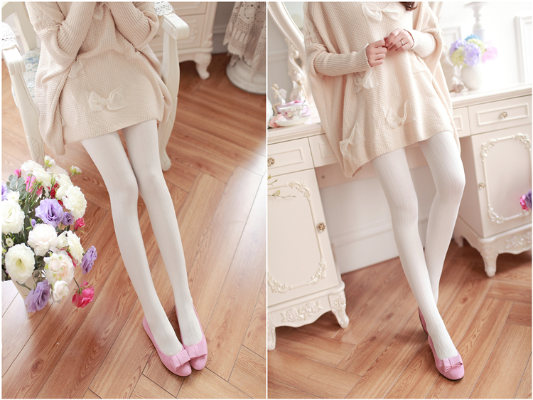mtiny日系提花天鹅绒连裤袜春秋季中厚白色丝袜女秋冬款显瘦打底长袜