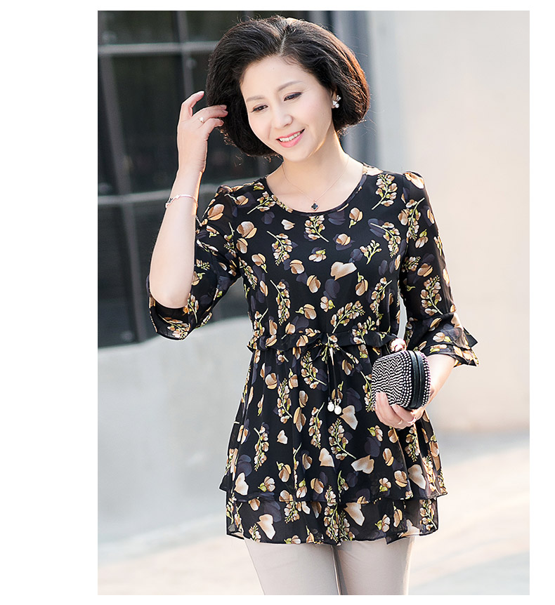 mtiny中老年女装夏装时尚半袖妈妈装雪纺衫宽松中年妇女t恤上衣4050岁