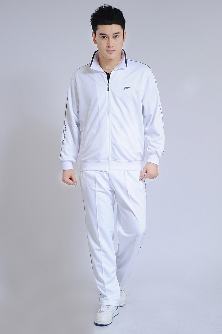 白色运动服套装男女春秋款南韩丝中老年服装