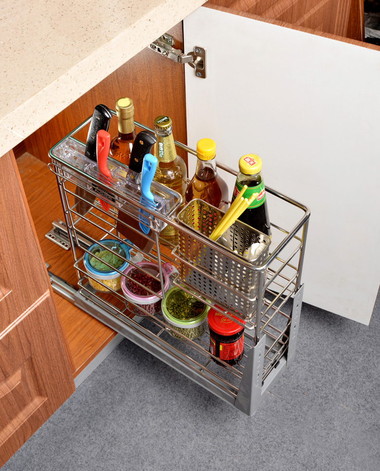 橱柜厨房304不锈钢调味篮阻尼轨道小户型150型200柜拉篮简约都市诱惑